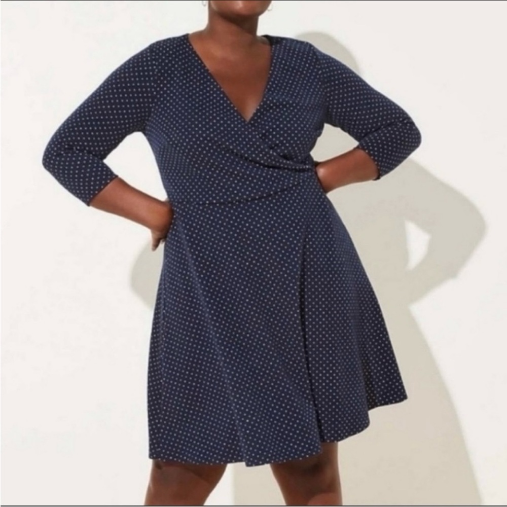LOFT Plus Navy Blue and White Surplice V-Neck Dress 22 NWT